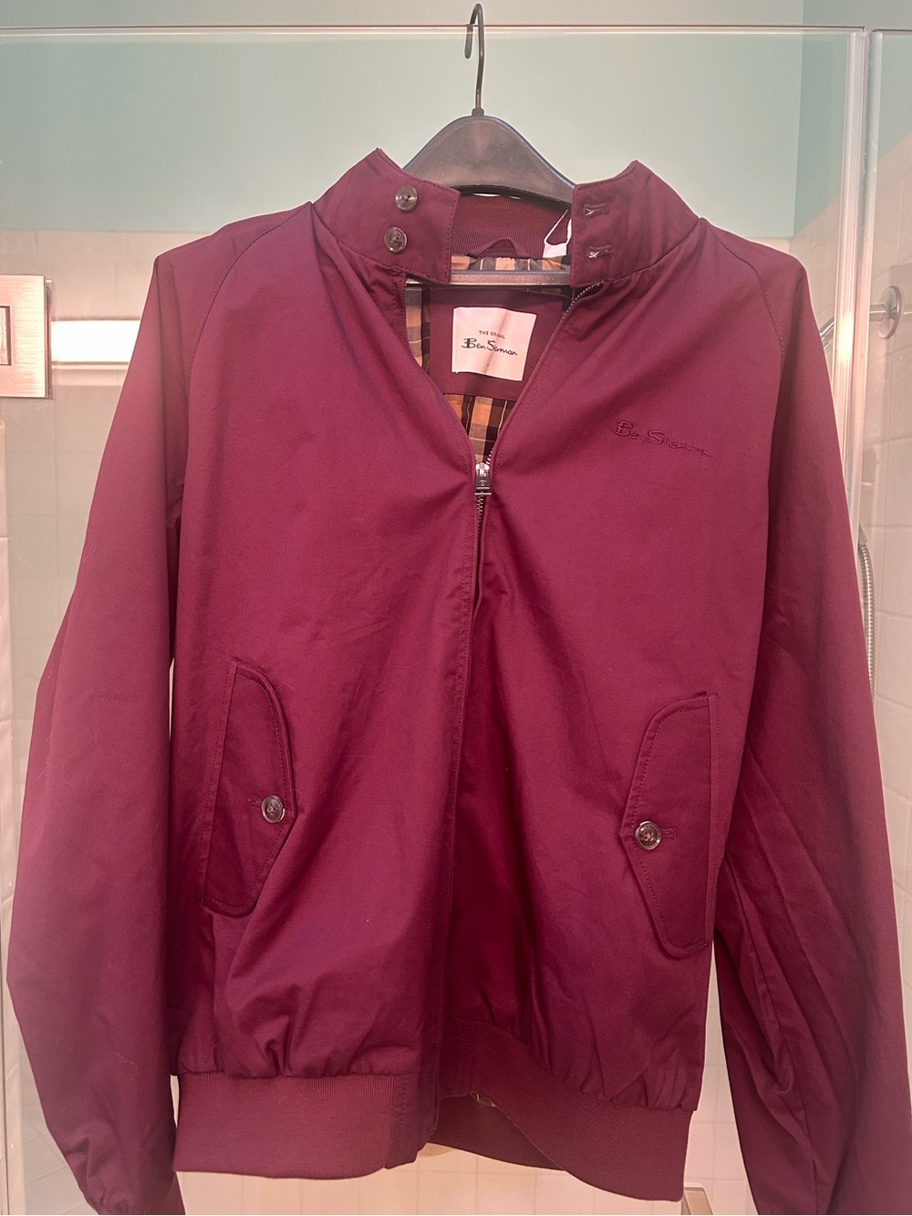 Ben Sherman Maroon Bomber Jacket with Stand Collar